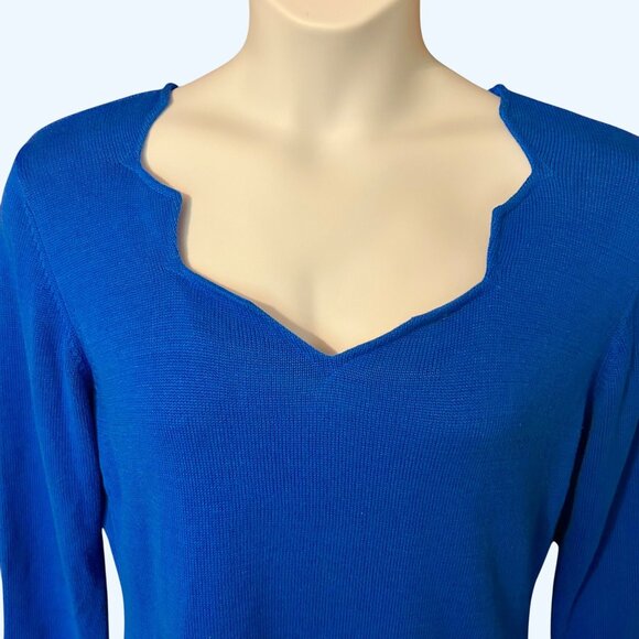 BEAUTIFUL BLUE SPIEGEL JAGGED NECKLINE BLUE LONG SLEEVE SWEATER - L - Picture 2 of 4